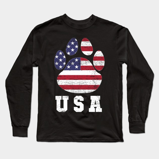 Dog paw print American flag USA tshirt Long Sleeve T-Shirt by bbreidenbach